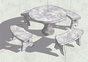 现代风格详细的石桌凳素材设计SU(草图大师)模型