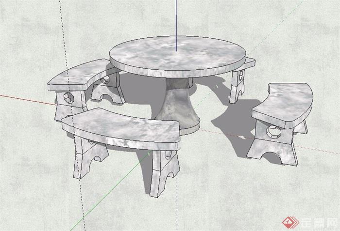 现代风格详细的石桌凳素材设计su模型