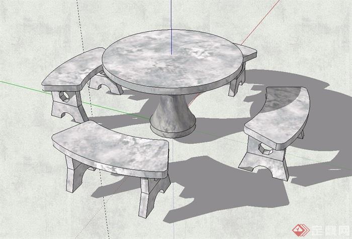 现代风格详细的石桌凳素材设计su模型