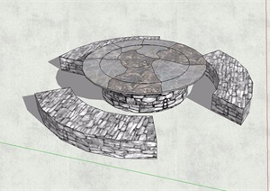 圆形详细的石桌凳设计SU(草图大师)模型
