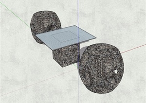 石桌石凳组合设计SU(草图大师)模型