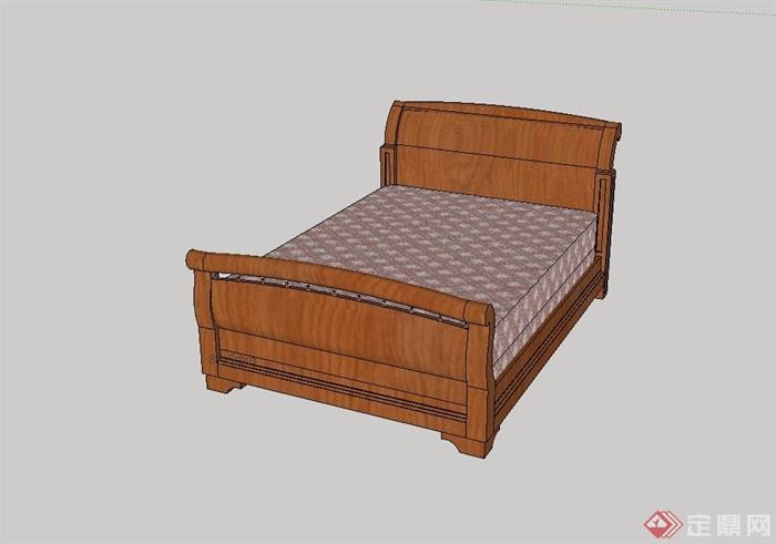 室内木质床设计su模型