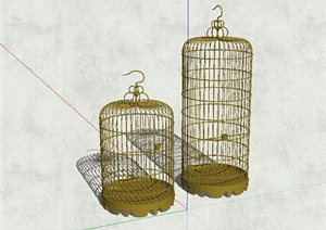 两个不同大小的鸟笼装饰素材SU(草图大师)模型
