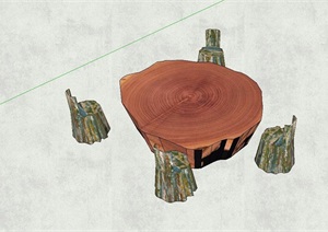 茶艺根雕桌椅详细设计SU(草图大师)模型