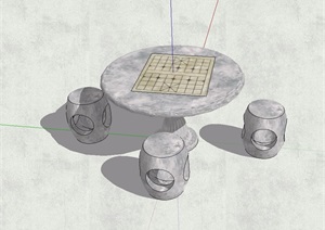 石桌石凳组合详细设计SU(草图大师)模型