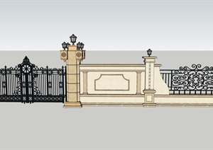 欧式详细完整的围墙设计SU(草图大师)模型