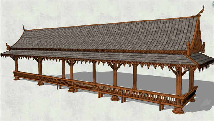 中式古典长廊架素材设计su模型