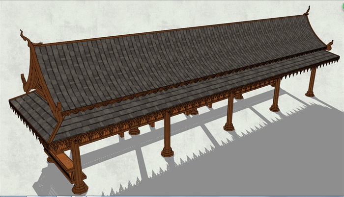 中式古典长廊架素材设计su模型