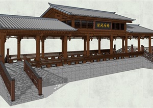 中式古典廊桥建筑设计SU(草图大师)模型
