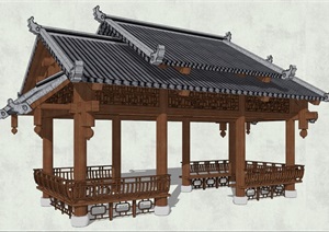 中式古典风格详细的廊亭设计SU(草图大师)模型