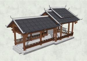 中式古典长廊亭设计SU(草图大师)模型