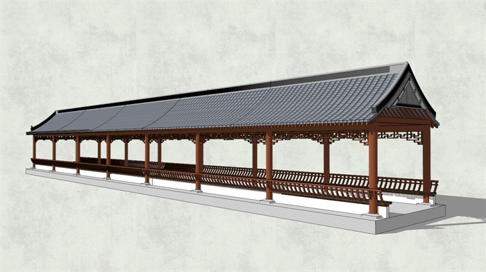 中式古典长廊架设计su模型