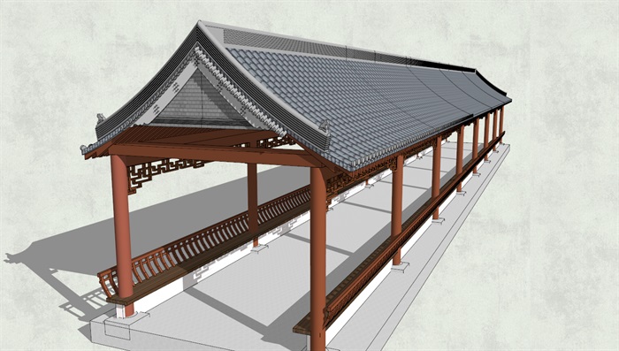 中式古典长廊架设计su模型