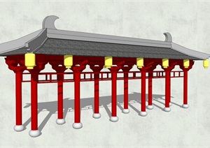中式古典廊架设计SU(草图大师)模型