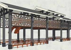 中式古典廊架详细完整设计SU(草图大师)模型