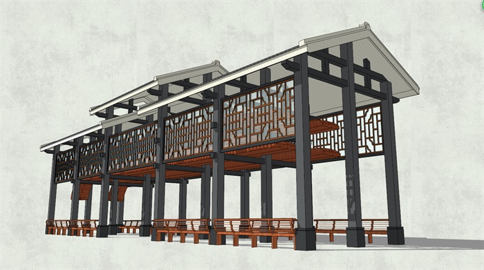 中式古典廊架详细完整设计su模型