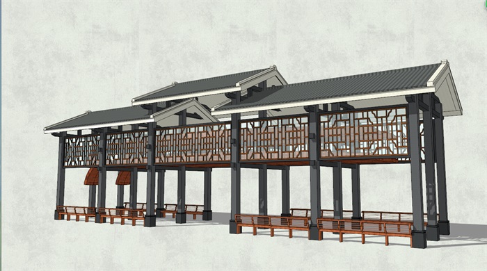 中式古典廊架详细完整设计su模型
