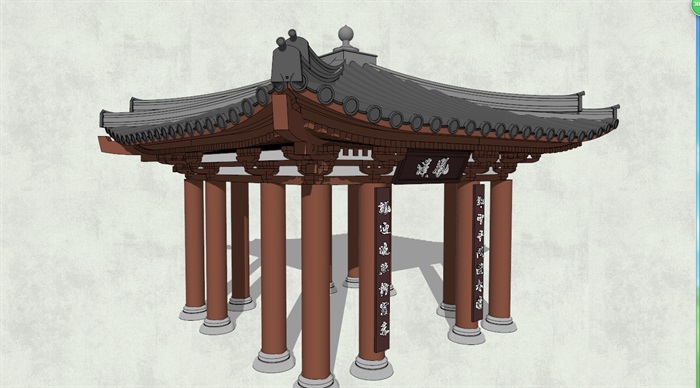 中式古典景观亭设计su模型