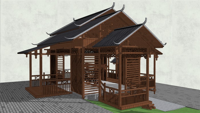 中式古典休闲亭子设计su模型