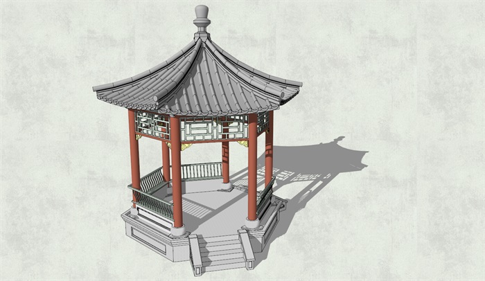 中式古典完整的凉亭设计su模型