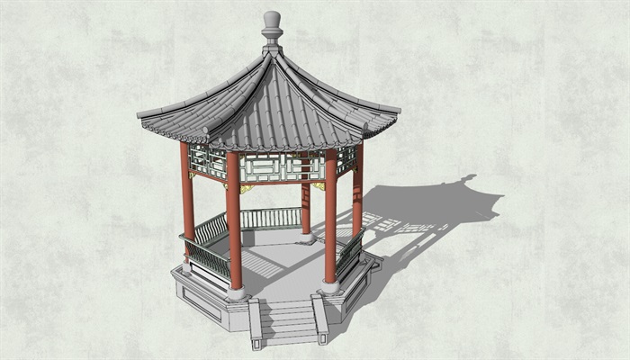 中式古典完整的凉亭设计su模型
