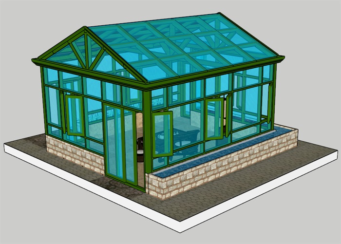 花园玻璃阳光房建筑设计su模型