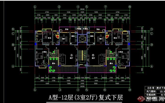 一梯二户高层cad户型图