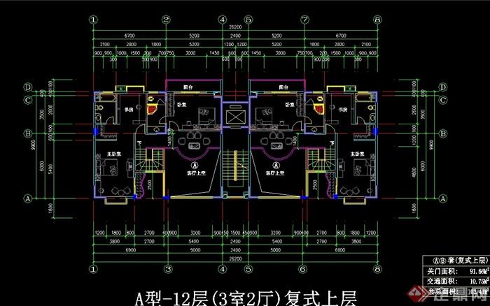 一梯二户高层cad户型图