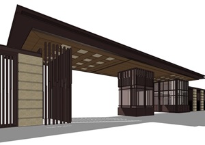 新古典风格详细完整的围墙大门SU(草图大师)模型