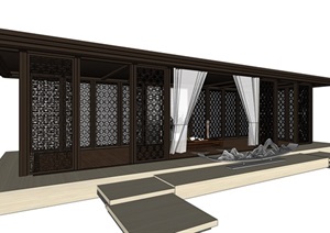 新中式围墙入口大门素材SU(草图大师)模型