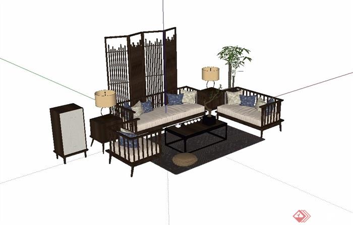 中式沙发家具组合设计su模型