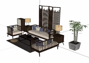 中式沙发家具组合设计SU(草图大师)模型