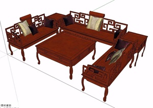 中式木质沙发设计SU(草图大师)模型