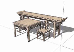 古典中式风格室内案台SU(草图大师)模型