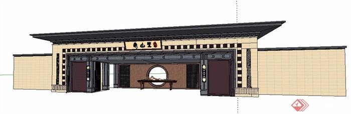 某新中式围墙院墙小区入口大门su模型