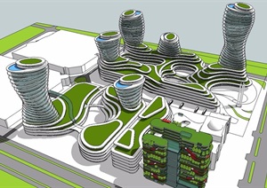 中心商业区综合建筑设计SU(草图大师)模型