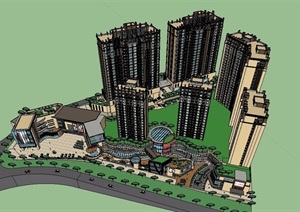 新古典风格详细完整商住楼建筑SU(草图大师)模型