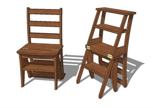 现代风格全木质座椅SU(草图大师)模型