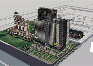 某混搭商业广场综合建筑设计SU(草图大师)模型