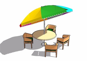 现代风格园林景观伞桌椅SU(草图大师)模型