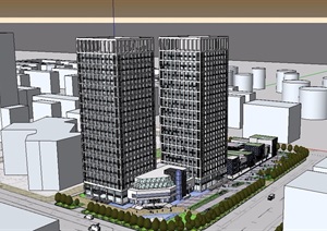 现代市贸中心商业办公楼SU(草图大师)模型