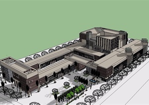 小商业步行街区学校建筑SU(草图大师)模型