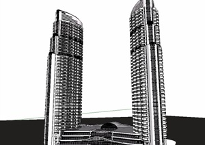 某高层双塔办公楼SU(草图大师)模型