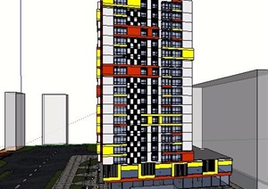 现代青年风格商业高层酒店建筑SU(草图大师)模型