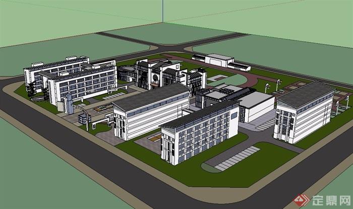 凤阳学校中式建筑设计su模型及效果图