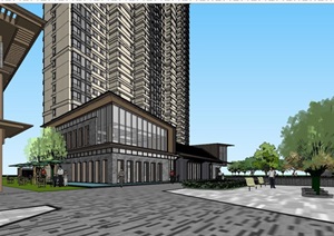 新亚洲风格高层住宅沿街商业SU(草图大师)精细模型