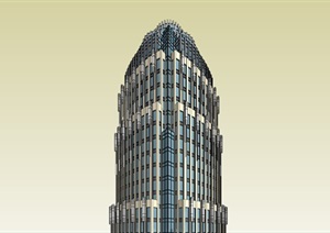 某新古典风格详细的高层办公大厦SU(草图大师)模型