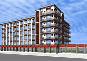 沿街中式小型酒店商业综合体SU(草图大师)模型
