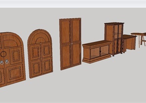 木质详细桌椅柜设计SU(草图大师)模型