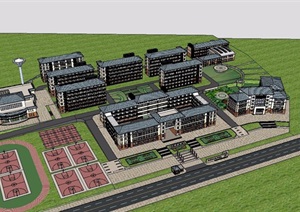 某欧式风格详细的学校建筑规划SU(草图大师)模型